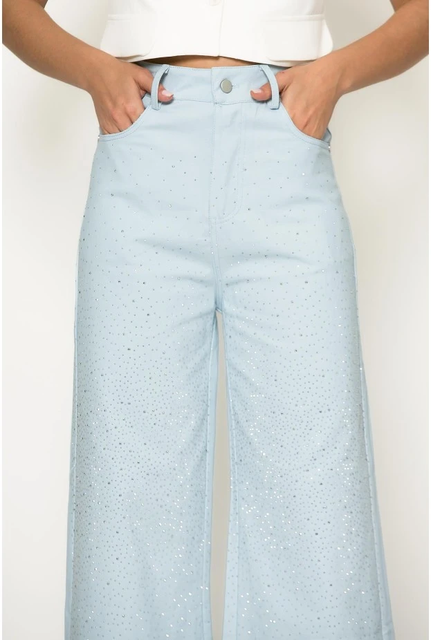 Jean wide leg me strass σιέλ