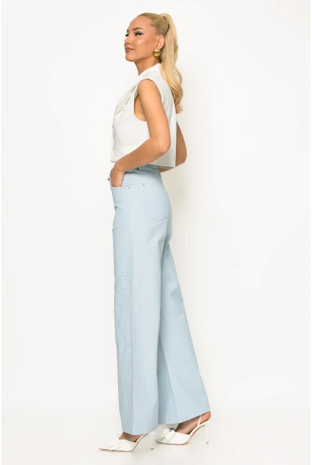 Jean wide leg me strass σιέλ