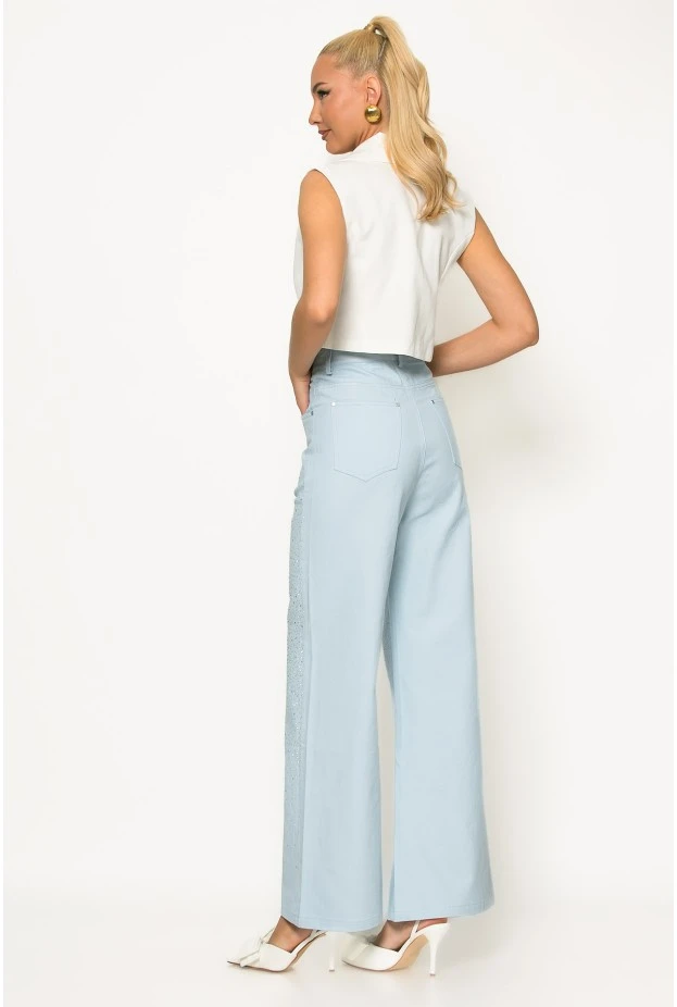 Jean wide leg me strass σιέλ