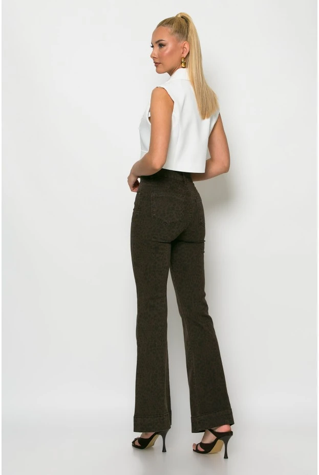 Jean flared fit λεοπάρ καφέ