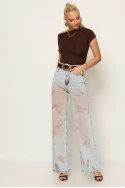 Jean wide leg με ξέβαμα μπλε