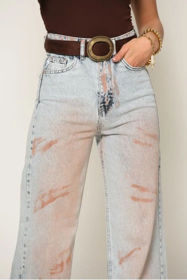 Jean wide leg με ξέβαμα μπλε