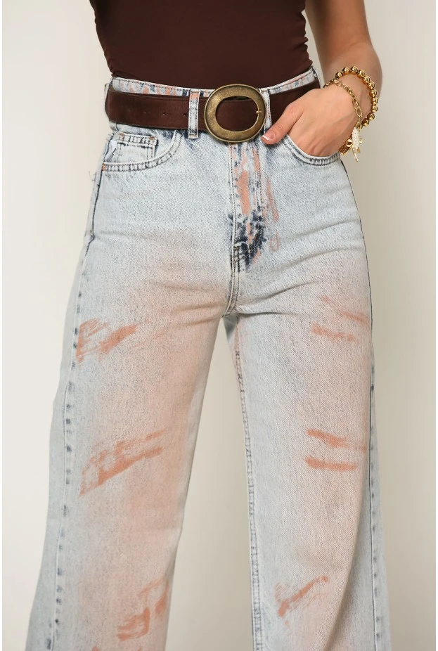 Jean wide leg με ξέβαμα μπλε