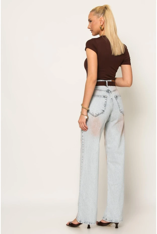Jean wide leg με ξέβαμα μπλε