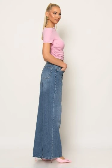 Jean wide leg με ασύμμετρο κούμπωμα μπλε