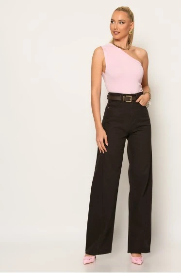 Jean wide leg καφέ