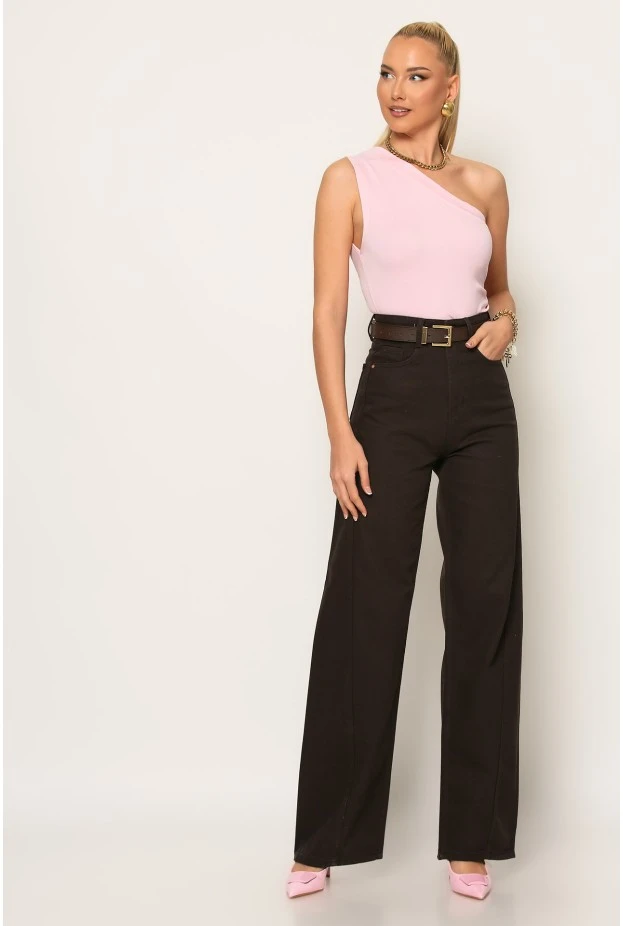 Jean wide leg καφέ