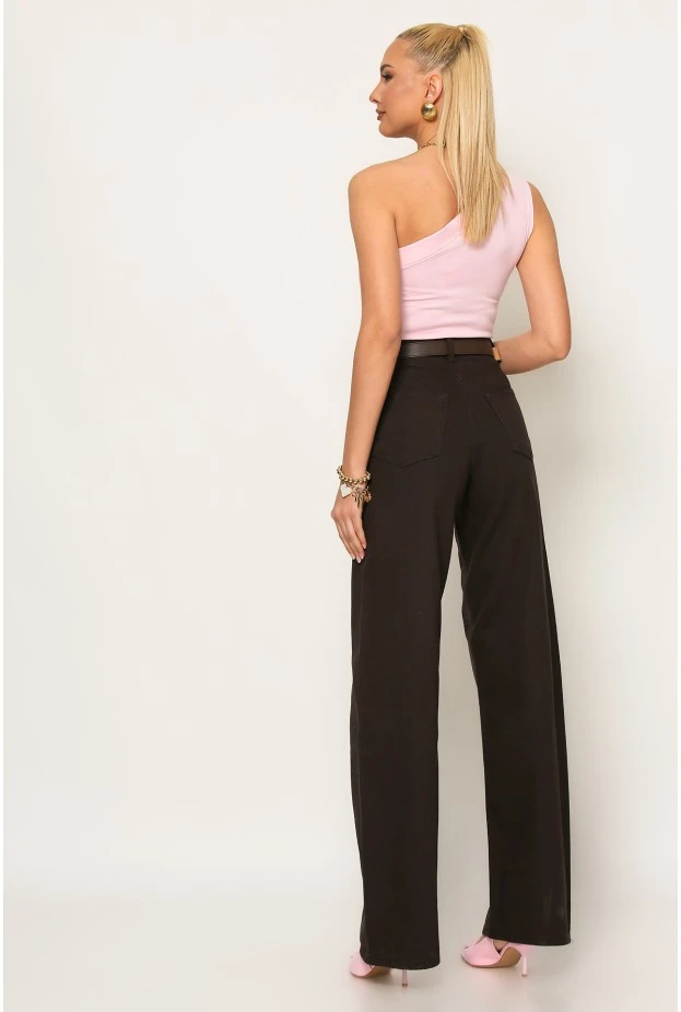 Jean wide leg καφέ