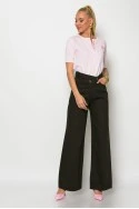 Jean wide leg με ασύμμετρο κούμπωμα καφέ