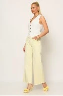Jean wide leg με ξέφτια κίτρινο