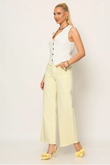 Jean wide leg με ξέφτια κίτρινο
