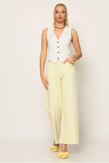 Jean wide leg με ξέφτια κίτρινο