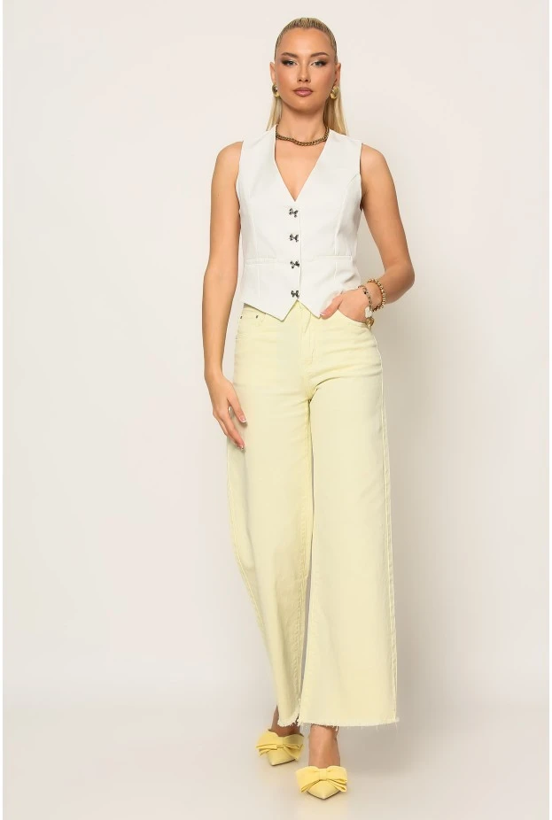 Jean wide leg με ξέφτια κίτρινο