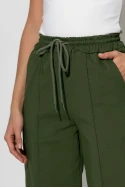 Cropped παντελόνι με κορδόνι στην μέση χακί