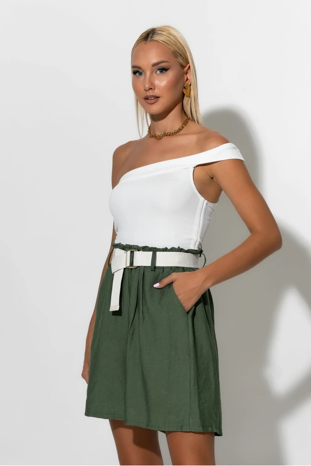 Βερμούδα με zipper ζώνη χακί Βερμούδα με zipper ζώνη χακί