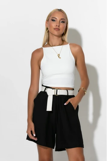 Βερμούδα με zipper ζώνη καφέ