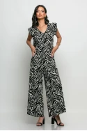 Ολόσωμη φόρμα με βολάν στα μανίκια animal print zebra μαύρο