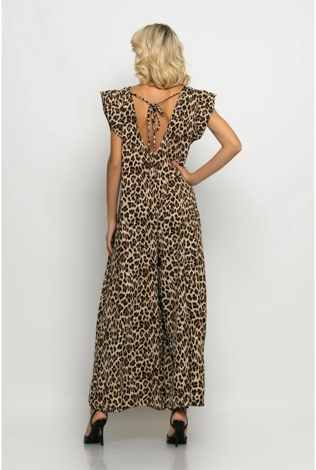 Ολόσωμη φόρμα με βολάν στα μανίκια animal print leopard