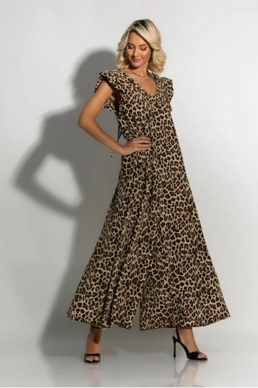 Ολόσωμη φόρμα με βολάν στα μανίκια animal print leopard