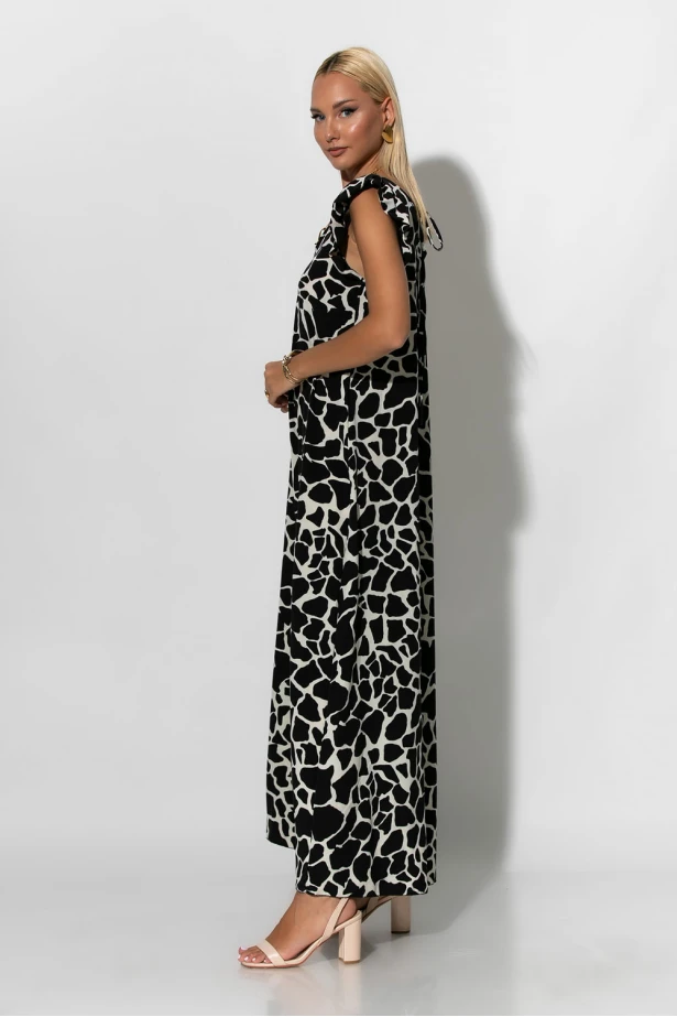 Ολόσωμη φόρμα με βολάν στα μανίκια giraffe print μαύρο Ολόσωμη φόρμα με βολάν στα μανίκια giraffe print μαύρο