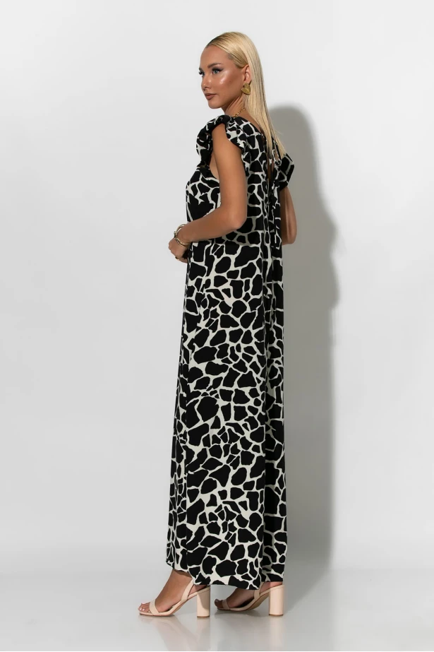 Ολόσωμη φόρμα με βολάν στα μανίκια giraffe print μαύρο Ολόσωμη φόρμα με βολάν στα μανίκια giraffe print μαύρο