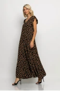 Ολόσωμη φόρμα με βολάν στα μανίκια giraffe print καφέ Ολόσωμη φόρμα με βολάν στα μανίκια giraffe print καφέ