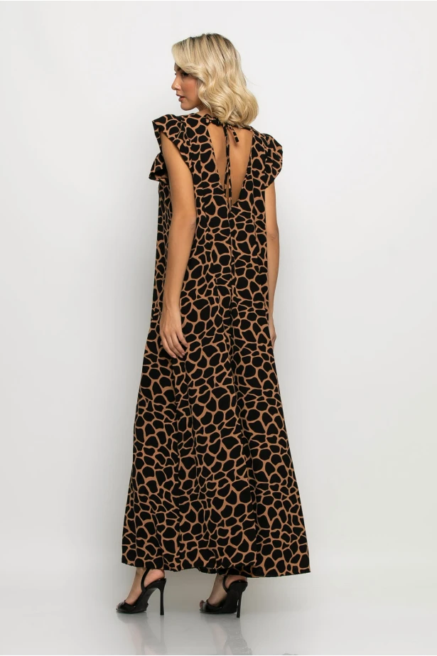 Ολόσωμη φόρμα με βολάν στα μανίκια giraffe print καφέ Ολόσωμη φόρμα με βολάν στα μανίκια giraffe print καφέ
