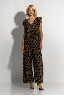 Ολόσωμη φόρμα με βολάν στα μανίκια giraffe print καφέ Ολόσωμη φόρμα με βολάν στα μανίκια giraffe print καφέ