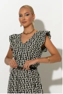 Ολόσωμη φόρμα με βολάν στα μανίκια geometric print μαύρο Ολόσωμη φόρμα με βολάν στα μανίκια geometric print μαύρο