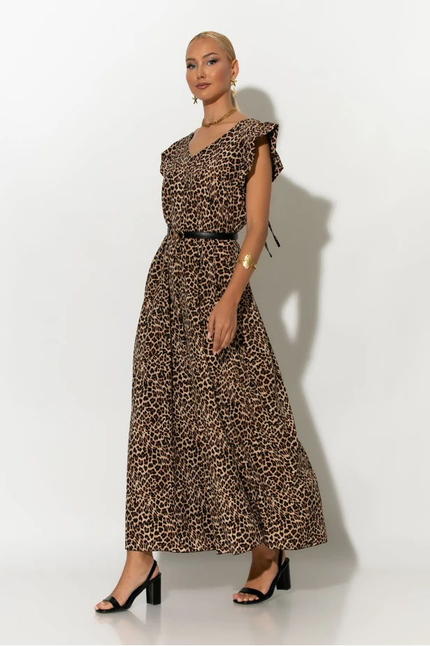 Ολόσωμη φόρμα με βολάν στα μανίκια leopard print μπεζ Ολόσωμη φόρμα με βολάν στα μανίκια leopard print μπεζ