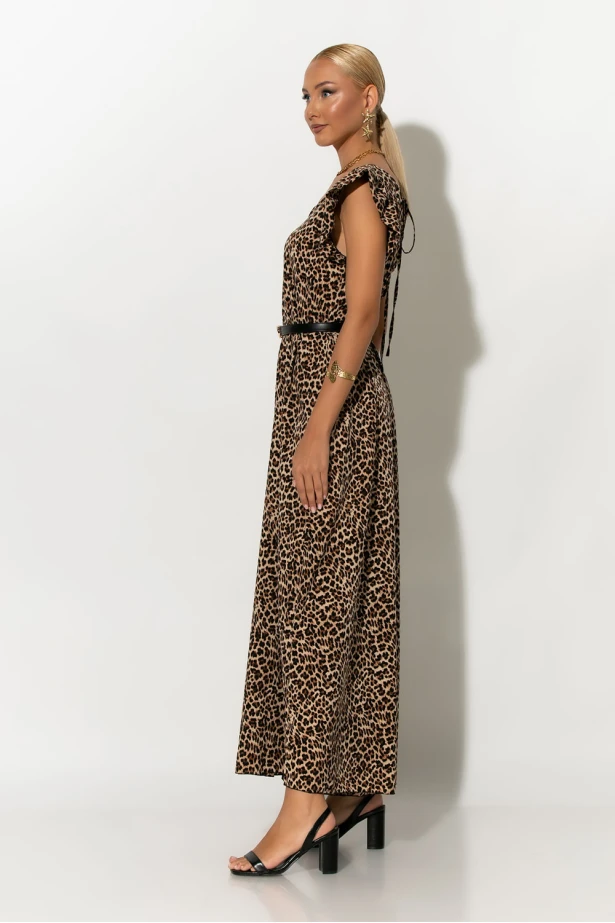 Ολόσωμη φόρμα με βολάν στα μανίκια leopard print μπεζ Ολόσωμη φόρμα με βολάν στα μανίκια leopard print μπεζ