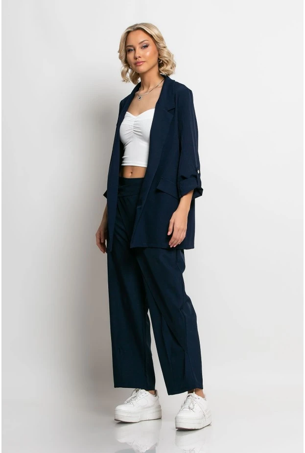 Παντελόνι φάκελος loose fit με κουμπί μπλε navy