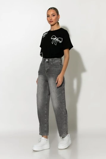Baggy jean mom fit ανθρακί