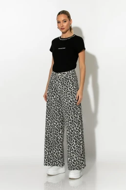 Wide leg jean leopard print μαύρο