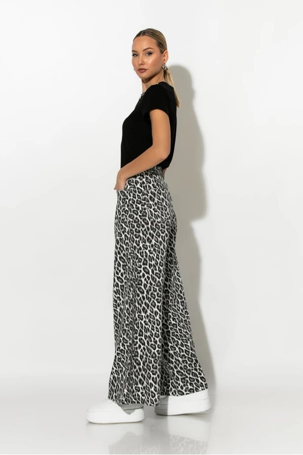 Wide leg jean leopard print μαύρο Wide leg jean leopard print μαύρο