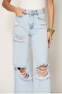Jean wide leg με φθορές μπλε ανοιχτό