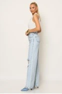 Jean wide leg με φθορές μπλε ανοιχτό
