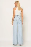 Jean wide leg με φθορές μπλε ανοιχτό