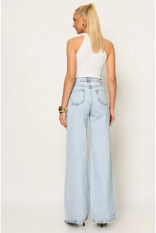 Jean wide leg με φθορές μπλε ανοιχτό
