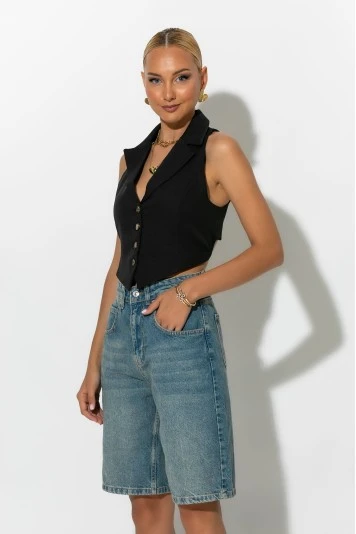 Jean loose βερμούδα λευκό