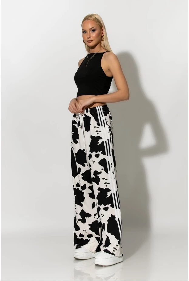 Παντελόνα cow print με ρίγες στο πλάι μαύρο
