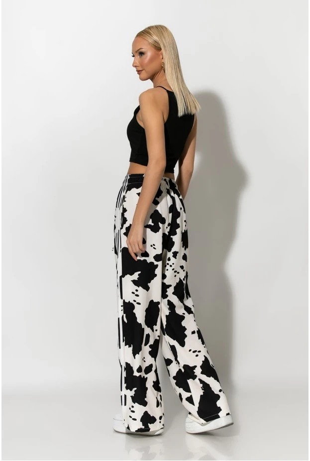 Παντελόνα cow print με ρίγες στο πλάι μαύρο