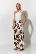 Παντελόνα cow print με ρίγες στο πλάι καφέ