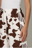 Παντελόνα cow print με ρίγες στο πλάι καφέ