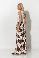 Παντελόνα cow print με ρίγες στο πλάι καφέ