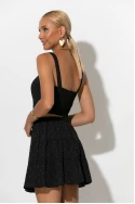 Σετ τύπου λινό crop top και φούστα - σορτς με στρας μαύρο