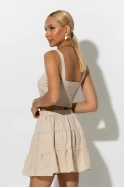 Σετ τύπου λινό crop top και φούστα - σορτς με στρας μπεζ Σετ τύπου λινό crop top και φούστα - σορτς με στρας μπεζ