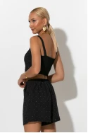Σετ crop top με σφηγκοφωλιά πίσω και σορτς με στρας μαύρο Σετ crop top με σφηγκοφωλιά πίσω και σορτς με στρας μαύρο
