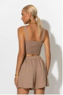 Σετ crop top με σφηγκοφωλιά πίσω και σορτς με στρας ταμπά