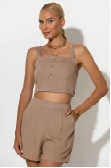 Σετ crop top με σφηγκοφωλιά πίσω και σορτς με στρας ταμπά